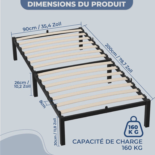 Zwevend Metalen Bedframe 90x200/140x200 cm met Houtlook Hoofd- en Voetbord | Industriële Stijl & 27cm Opbergruimte