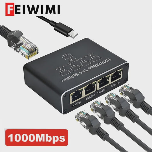 Gigabit Ethernet Splitter 1000Mbps - Breid uw netwerk uit naar 4 apparaten