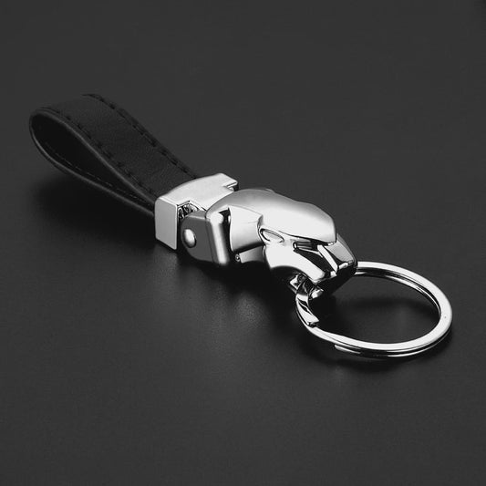 Luxe Leopard Hoofd Sleutelhanger - Echt Leer & Metaal - Jaguar Accessoire