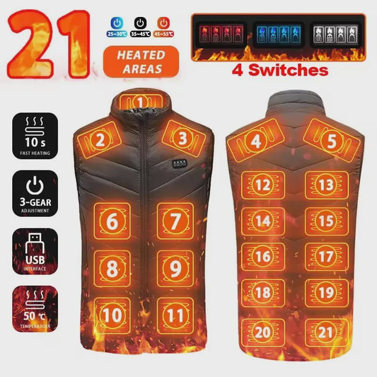 Unisex Verwarmd Vest met 21 Graphene Zones - USB Oplaadbaar voor Sport & Outdoor