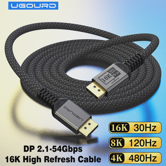 UGOURD DisplayPort 2.1 Kabel - 16K 480Hz, 54Gbps, HDR10, DSC - Ultieme Gaming & Monitor Kabel