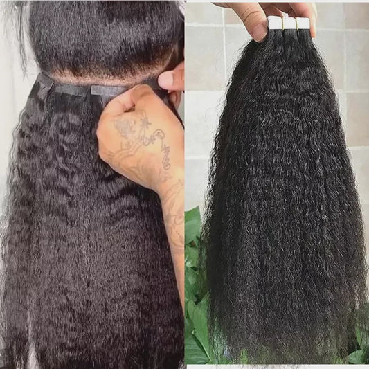 Tape In Kinky Straight Haarverlenging - 100% Braziliaans Remy Menselijk Haar - Zwart