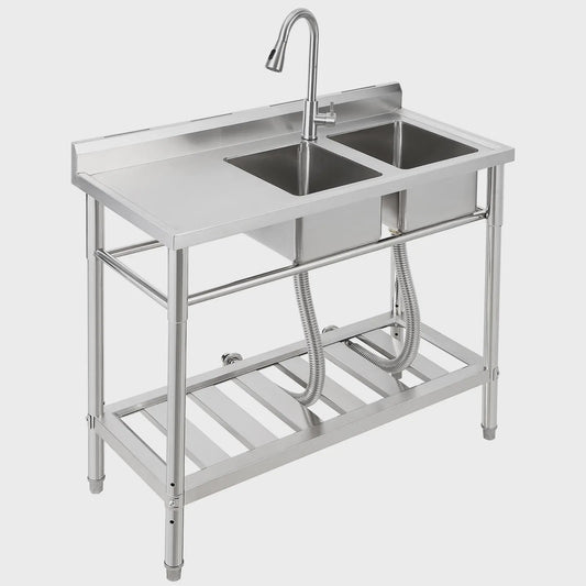 RVS Dubbele Spoelbak met Kraan - Professionele Werkbank Spoeltafel