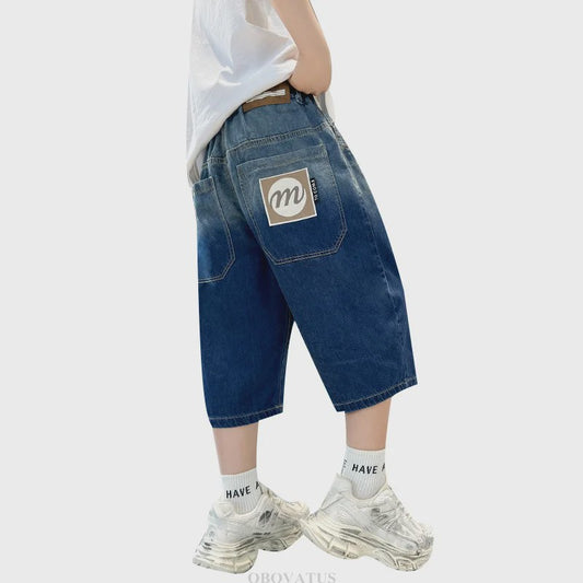 Stoere Denim Shorts voor Jongens | Zomerse Capri Broek met Gradient Kleur & Ripped Details | 5-14 Jaar