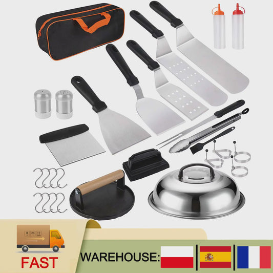 Complete BBQ Grill Accessoires Set met Burger Press & Spatels - 25 Delig