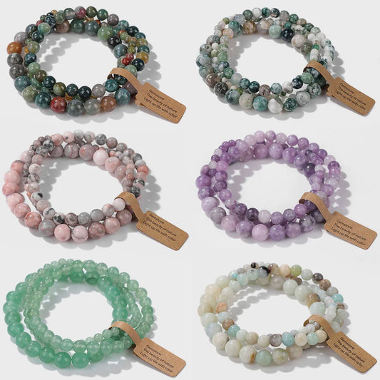 Set van 3 Natuurstenen Kralen Armbanden - Dames & Heren - 4, 6, 8 MM