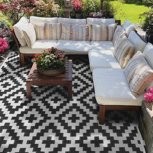 Groot Outdoor Vloerkleed - Opvouwbaar & Omkeerbaar - Plastic Riet - Voor Tuin, Camping, Strand & RV