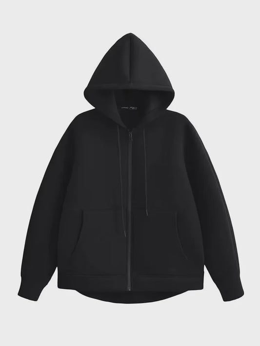 Dames Oversized Rits Hoodie Jas met Dubbele Zakken - Comfortabele Outerwear voor Herfst & Winter