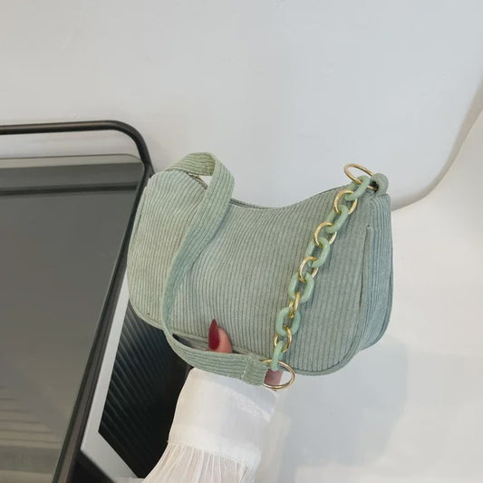 Vintage Corduroy Schoudertas Dames - Zomerse Stijlvolle Handtas