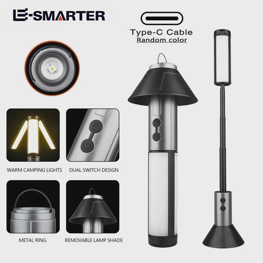 Multifunctionele Campinglamp & Zaklamp - Oplaadbaar, Telescopisch, met Haak
