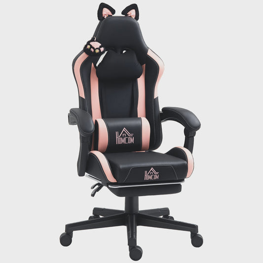 HOMCOM Ergonomische Gaming Stoel met Kattenoren - Verstelbaar & Comfortabel - Zwart