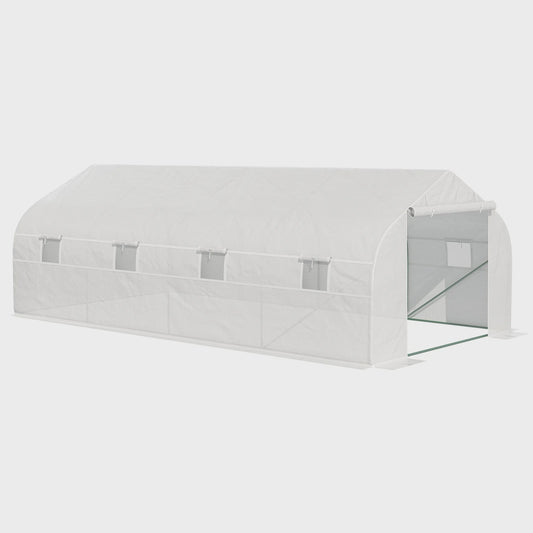 Outsunny Garden Tunnel Greenhouse 600X300X200 cm for Growing Vegetables with Roller Door with Zipper White Steel