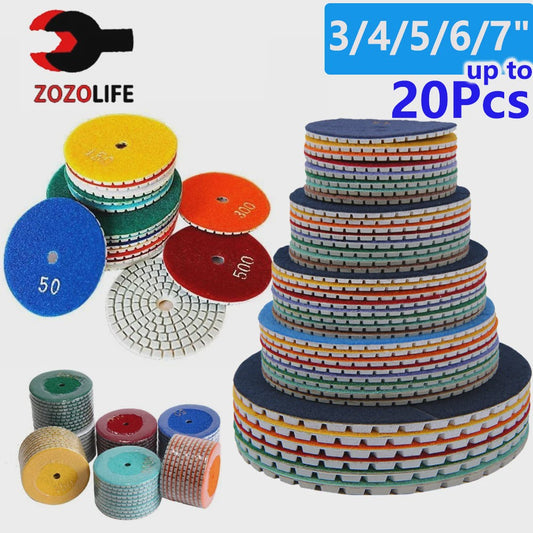 Diamant Polijstschijven Set (3-7 Inch) - Nat/Droog - Voor Steen, Beton, Marmer