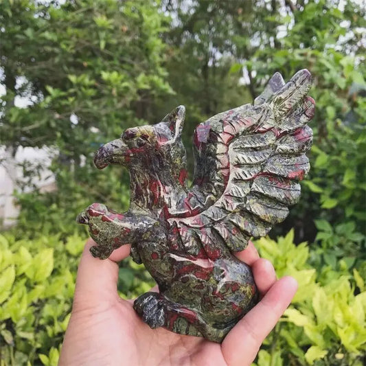 Gegraveerd Kristallen Griffioen Beeldje - 15cm Natuurlijke Bloedsteen Decoratie