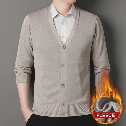 Heren Fleece Cardigan Jas - Gebreide V-hals Trui voor Herfst & Winter