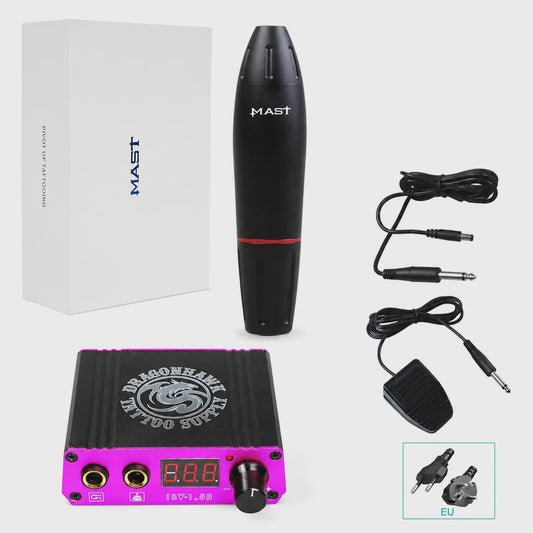 Mast K2 Draadloze Tattoomachine Set met Voeding - 3.5mm Slag, Instelbare Naald