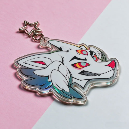 Unieke Vleugels Wolf Sleutelhanger met Derde Oog - Furry Anthro Charm voor Tas Decoratie