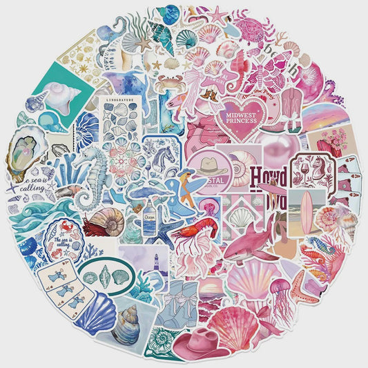 10/30/50/100 Stuks Leuke INS Stijl Cartoon Blauw Roze Kust Esthetiek Stickers DIY Laptop Notebook Koffer Decoratie