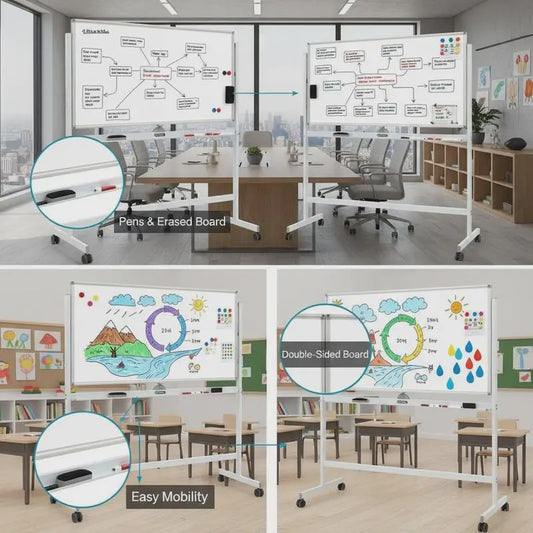 Dubbelzijdig Mobiel Whiteboard 120x60cm met Magneten, Pennen en Gum