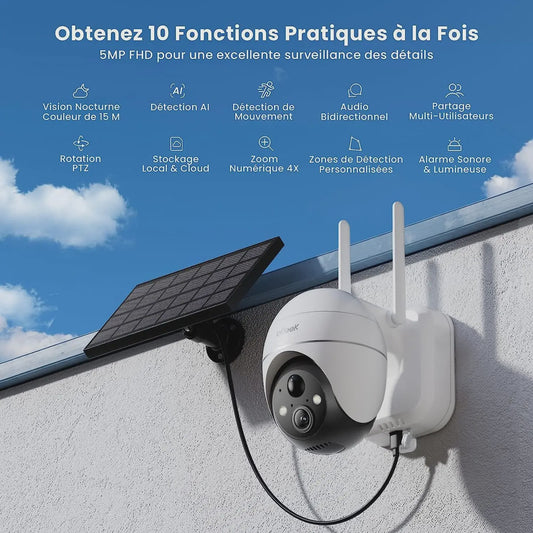 ieGeek 5MP Draadloze Buitencamera met Zonnepaneel - 360° Pan/Tilt, Kleuren Nachtzicht & PIR Detectie