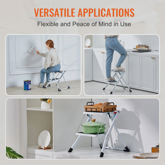 Opvouwbare 2-treden trapkruk met anti-slip pedalen en hoge draagkracht (150 kg)