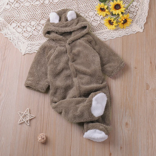 Schattige Baby Romper met Berenoren - Winter Jumpsuit voor Jongens & Meisjes