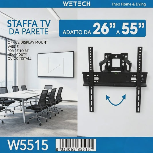 WETECH W5515 TV Muurbeugel: Volledig Beweegbaar voor 26-55 Inch TV's, 25kg Draagkracht, Kantelbaar & VESA Compatibel