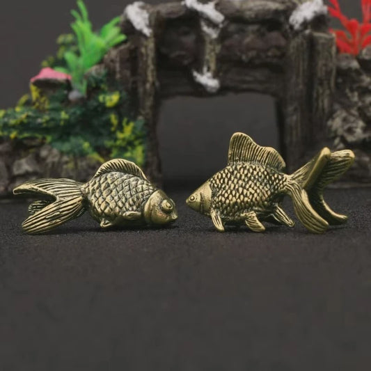 Retro Messing Goudvis Beeldjes - Miniatuur Decoratie & Leuk Cadeau