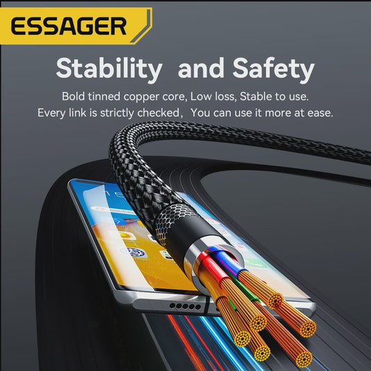 Essager 240W USB-C Kabel 90 Graden Hoek PD Snelladen met Digitale Display