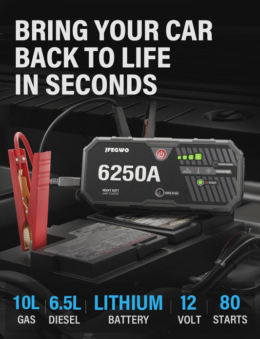AdoreTrip 6250A Auto Startkabels & Powerbank - 12V Accu Booster voor Auto's en SUV's