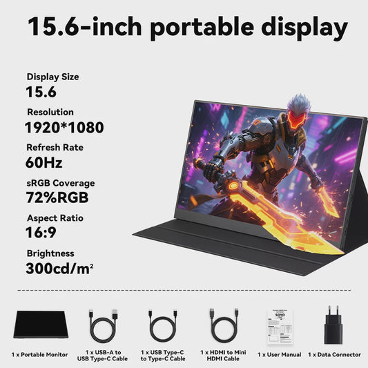 SOYO 15.6 Inch Full HD Draagbare Monitor - 1080P, 60Hz, 72% sRGB, 300cd/m²