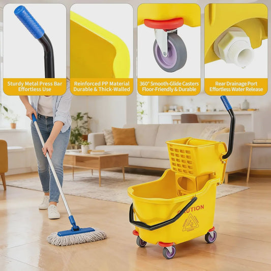 Professionele Dweilemmer met Wringer en Wielen - 32L Capaciteit