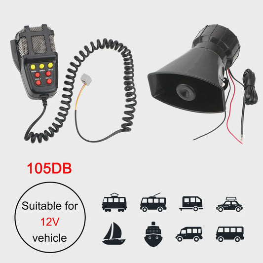 12V Auto Alarm Systeem: Luidspreker, Megafon, Sirene & Hoorn met Microfoon