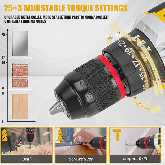 21V Accuboormachine met Klopfunctie & 120-delige Accessoireset - 45Nm Koppel, 25+3 Snelheden