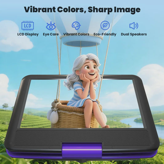 IeGeek Draagbare DVD Speler 11.5 inch met 9.5 inch HD Scherm - Paars, 5 Uur Batterij, USB/SD, TV Sync - Ideaal voor Kinderen en Reizen