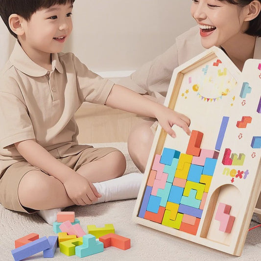 Houten 3D Puzzel Blokken Spel - Logica Training & Ouder-Kind Interactie