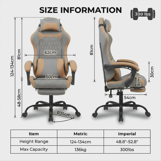 Ergonomische Gaming & Bureau Stoel met Voetensteun - Luxe Proteïne Leer