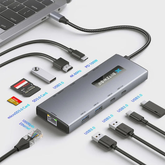 BlitzWolf BW-NEW TH8 10-in-1 USB-C Hub: 4K 60Hz, PD 100W, Gigabit Ethernet, SD/TF & USB 3.0