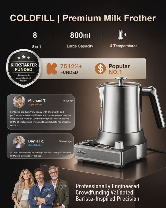 8-in-1 Elektrische Melkopschuimer: 8 Modi, 800ml, RVS, Latte Art & Meer