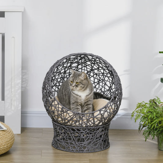 Luxe Kattenmand Mand met Kussen - Zacht Cream, Paars Polyester Touw - 50x50x60 cm
