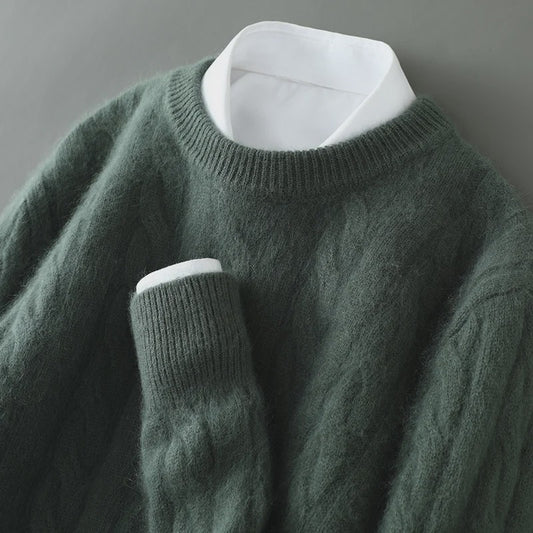 Heren Trui van 100% Puur Kasjmier - Dik Gebreid met Ronde Hals - Lente/Winter Collectie
