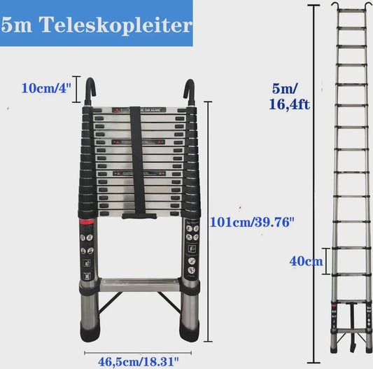 Telescopische Ladder 5 Meter - Veelzijdig, Inklapbaar en Draagbaar
