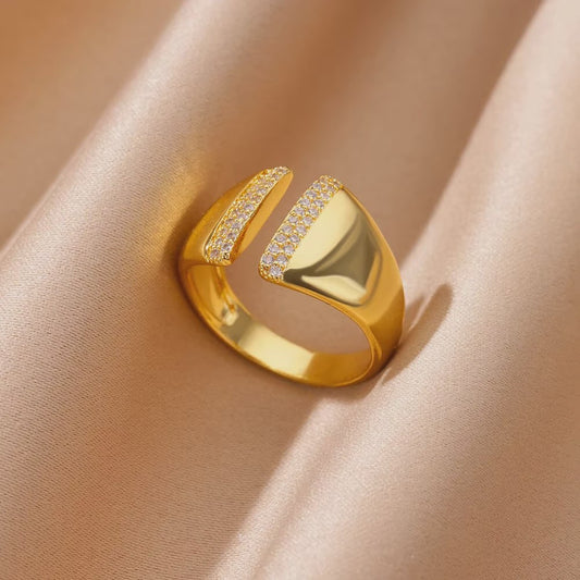 Luxe Gouden Ringen Set: Zirkonia & Boze Oog Design - Verstelbaar & Trendy