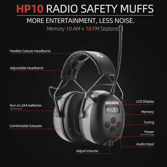 HOCAZOR Gehoorbescherming Koptelefoon met FM/AM Radio - NRR 25dB