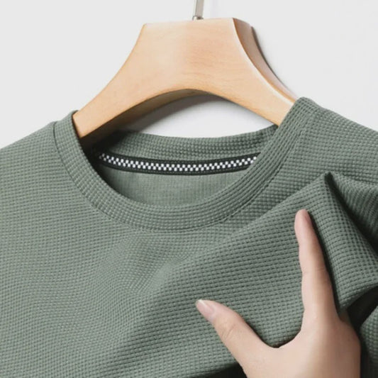 Heren Zomer T-shirt met Wafelstructuur en Korte Mouwen - Ronde Hals
