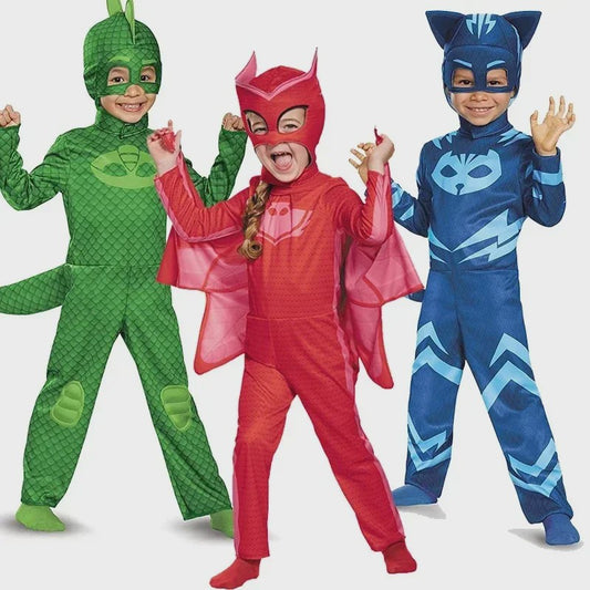 PJ Masks Kinderkostuum - Gekko, Catboy & Owlette Jumpsuit met Masker
