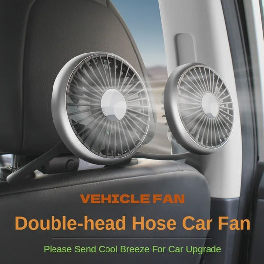 Dubbele USB Ventilator met 360° Rotatie en LED Verlichting - Krachtige Koeling voor Auto en Thuis
