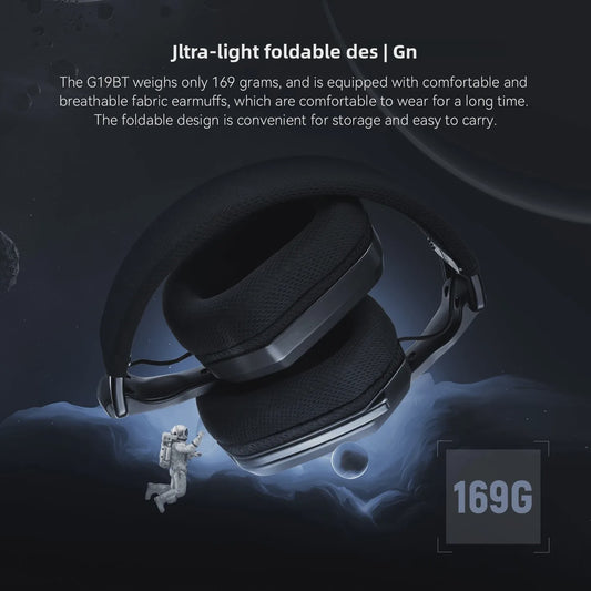 EKSA G19 BT Gaming Headset: Draadloos 2.4GHz/Bluetooth, Lichtgewicht, Opvouwbaar, Met Microfoon voor PC/PS5/Xbox