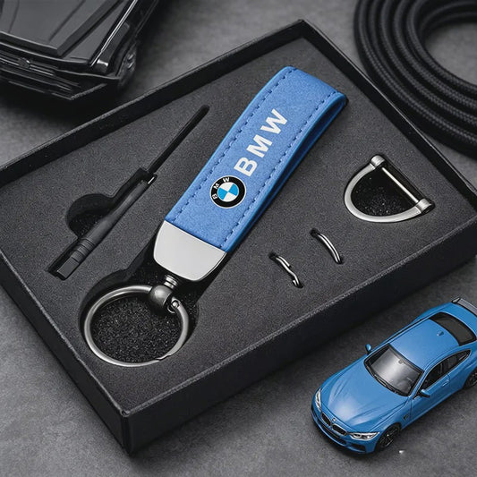 Luxe Lederen Autosleutelhanger met Metalen Ring - Geschikt voor BMW
