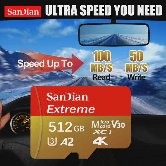 SanDian Extreme Micro SD Kaart - Hoge Snelheid UHS-I U3 V30 A2 - 32GB tot 512GB